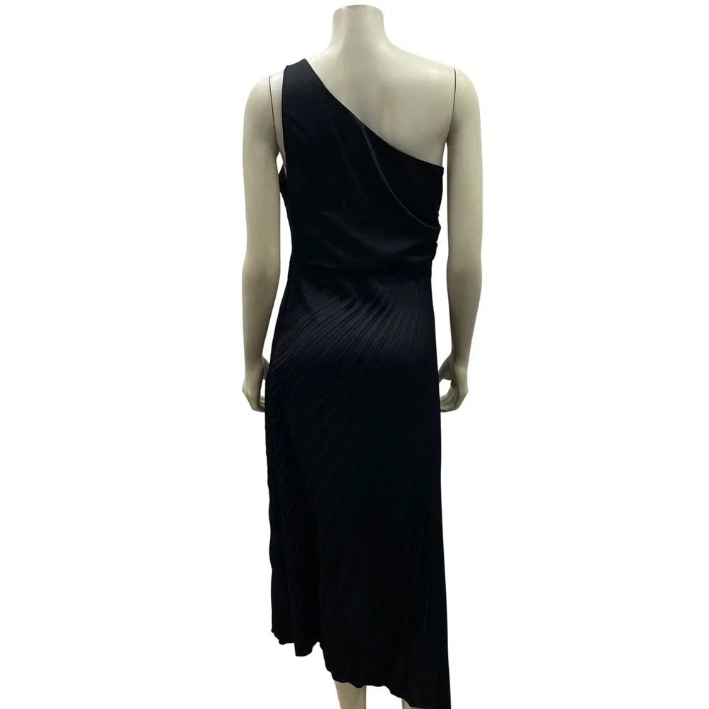 Sam Edelman $138Black One Shoulder Pleated Midi Dress Cocktail‎ Formal 6 NWT